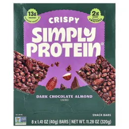 Simply Protein, хрустящие батончики, темный шоколад и миндаль, 8 батончиков по 40 г (1,41 унции)