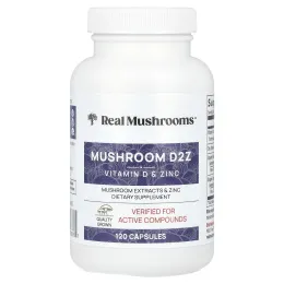 Real Mushrooms, Mushroom D2Z, D2 / бета-глюкан / цинк, 120 капсул