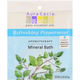 Aura Cacia, Ароматерапевтическое минеральное средство для ванны, освежающая мята перечная, 2,5 унции (70,9 г)