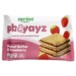 Sprout Organics, PB & Yayz, органические мини-батончики с начинкой, для детей от 2 лет, клубника и арахисовая паста, 5 батончиков по 28 г (1 унция)