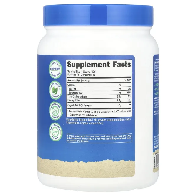 Nutricost, Порошок из органического масла MCT, без ароматизаторов, 454 г (16,2 унции)