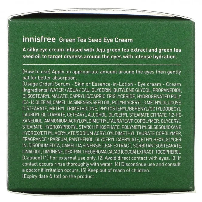 Innisfree, крем для кожи вокруг глаз с экстрактом семян зеленого чая, 30 мл (1,01 жидк. унции)