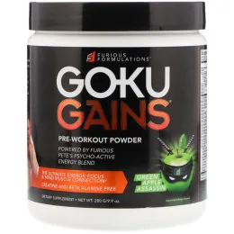 FURIOUS FORMULATIONS, Goku Gains порошок для приема перед тренировкой, зеленое яблоко, 280 г (9.9 oz)