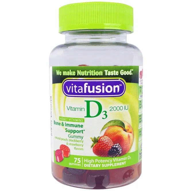 VitaFusion, Витамин D3, натуральный вкус персика, ежевики и клубники, 2000 МЕ, 75 жевательных таблеток