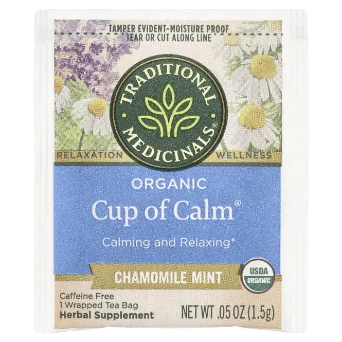 Traditional Medicinals, Organic Cup of Calm, ромашка и мята, без кофеина, 16 чайных пакетиков в упаковке, 24 г (0,85 унции)
