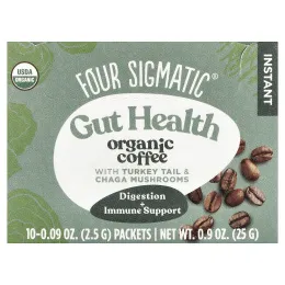 Four Sigmatic, Gut Health, органический растворимый кофе, трутовик разноцветный и грибы чага, средняя обжарка, 10 пакетиков, 2,5 г (0,09 унции)
