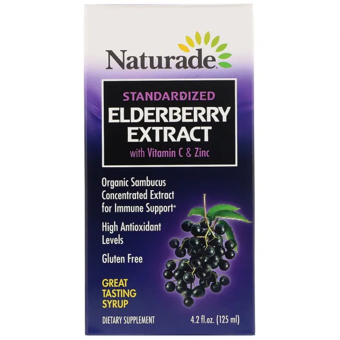 Naturade, Сироп из стандартизированного экстракта бузины с витамином C и цинком, 125 мл