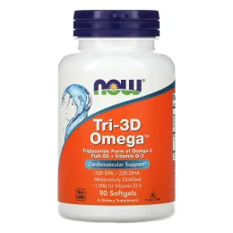 Now Tri-3D Omega, рыбий жир + витамин D3, 90 капсул