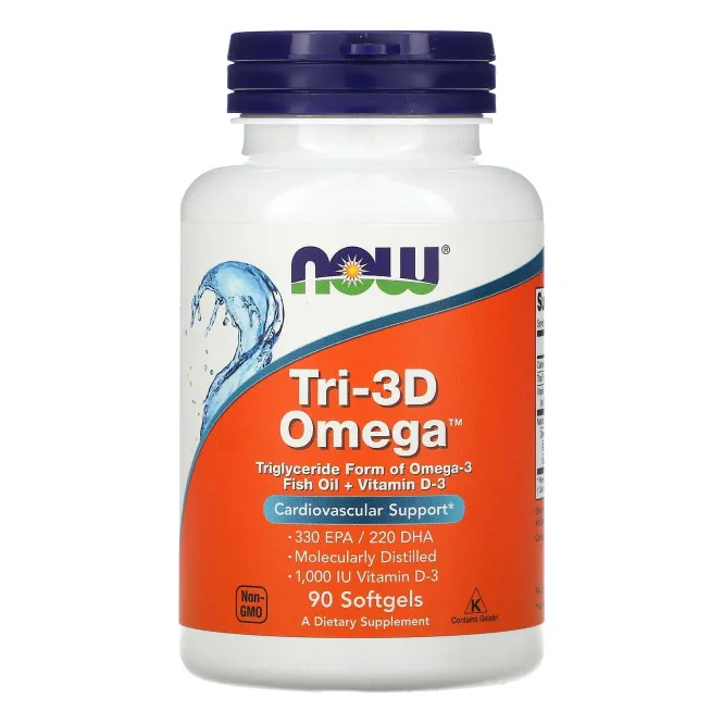 Now Tri-3D Omega, рыбий жир + витамин D3, 90 капсул