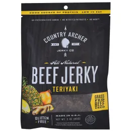 Country Archer Jerky, Абсолютно натуральная вяленая говядина, терияки, 3 унц. (85 г)