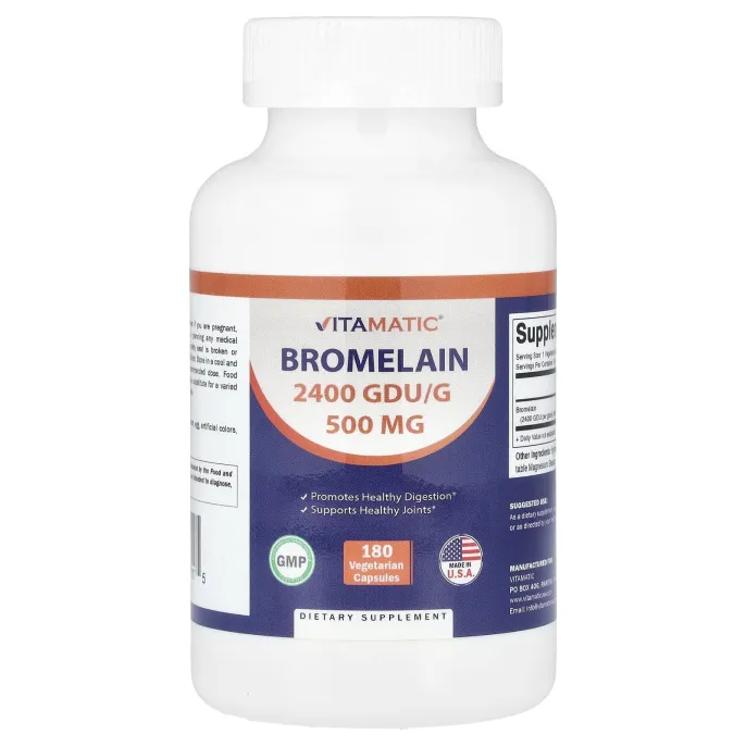 Vitamatic, Бромелаин, 500 мг, 180 вегетарианских капсул