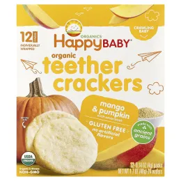 Happy Family Organics, Happy Baby®, органические крекеры для прорезывания зубов, манго и тыква с амарантом, 12 упаковок по 4 г (0,14 унции)
