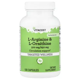 Vitacost, L-аргинин и L-орнитин, 100 капсул