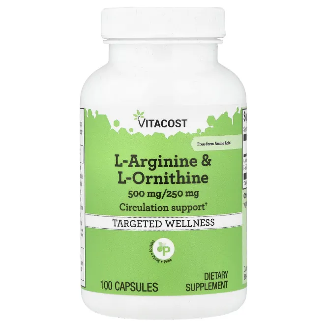 Vitacost, L-аргинин и L-орнитин, 100 капсул