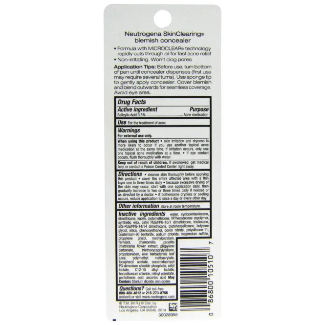 Neutrogena, Очищение кожи, корректор, скрывает пятна, светлый 10, 0,05 унции (1,4 г)