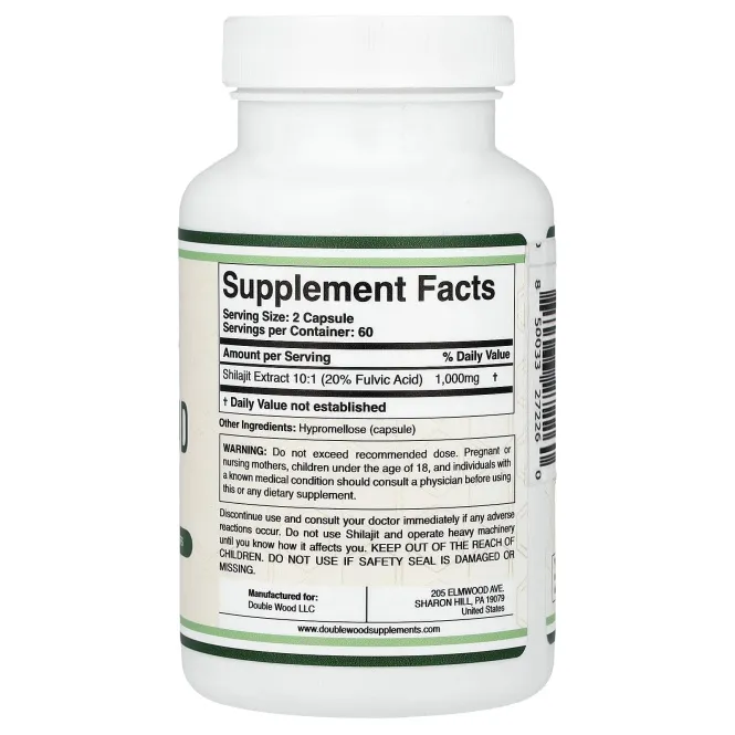 Double Wood Supplements, фульвовая кислота мумие, 120 капсул (500 мг в 1 капсуле)
