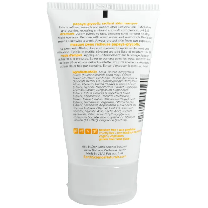 Earth Science, Маска для сияющей кожи, папайя-гликолевая, 118 мл