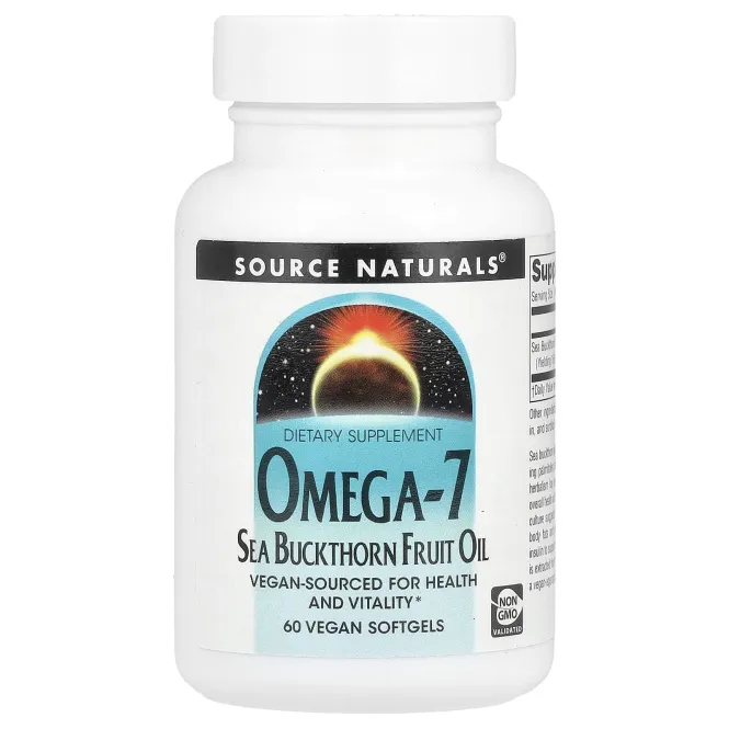 Source Naturals, Омега-7, масло ягод облепихи, 60 капсул растительного происхождения