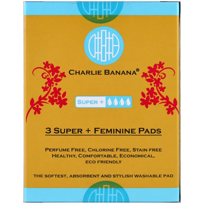 Charlie Banana, 3 супер + женские прокладки, Цветочные, 3 прокладки