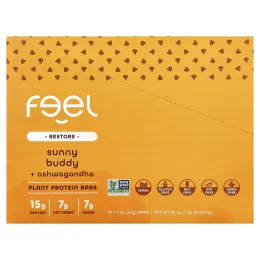 The Feel Bar, Restore, растительные протеиновые батончики, Sunny Buddy + ашваганда, 10 батончиков, 57 г (2 унции)