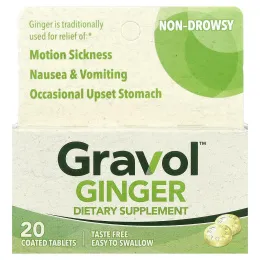 Gravol, имбирь, 20 таблеток, покрытых оболочкой