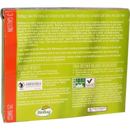 Biobag, Пакеты для пищевых отходов, маленькие, 25 пакетов, 3 галлона, 16,9 дюйма x 17,7 дюйма x 0,64 мил (43 см x 45 см x 16 мкм)