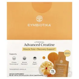 Cymbiotika, липосомальный креатин с улучшенной формулой, мандарин и ваниль, 24 пакетика с жидкостью, 30 мл (1 жидк. унция) каждый