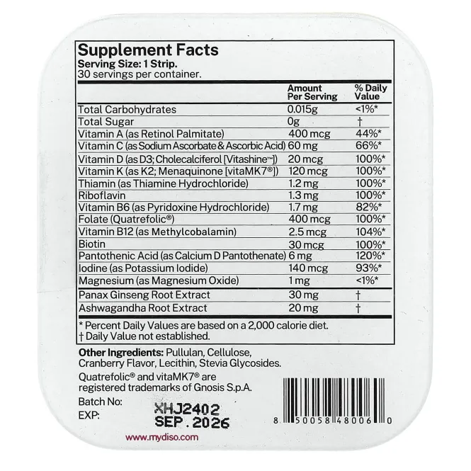 Diso, M-Vit, клюква, 30 полосок для полости рта