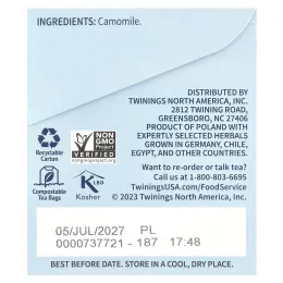 Twinings, травяной чай, чистая ромашка, без кофеина, 25 чайных пакетиков, 37 г (1,32 унции)