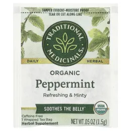 Traditional Medicinals, органическая перечная мята, без кофеина, 16 чайных пакетиков, 24 г (0,85 унции)
