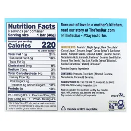 Yes Bar, батончик-снек, темный шоколад с арахисовой пастой и морской солью, 6 батончиков по 40 г (1,4 унции)