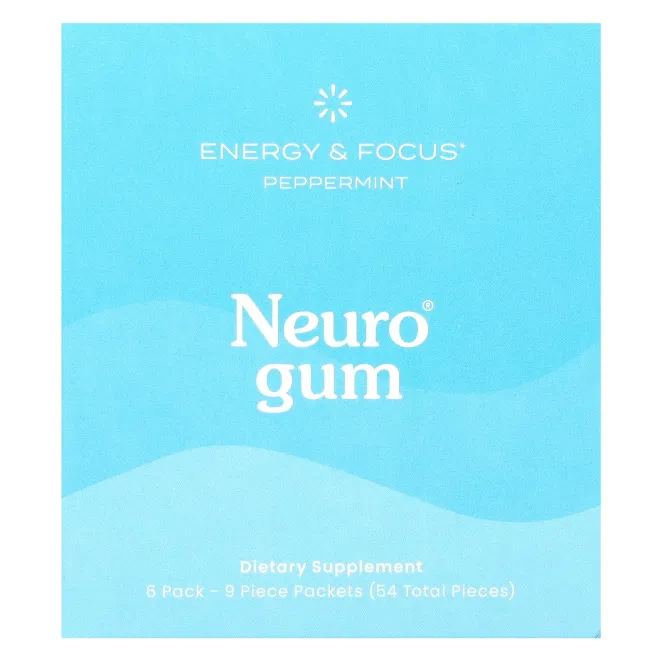 NeuroGum, Energy & Focus, перечная мята, 6 пакетиков по 9 шт.