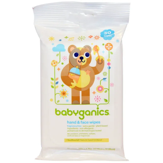 BabyGanics, Салфетки для рук и лица, без запаха, 30 салфеток