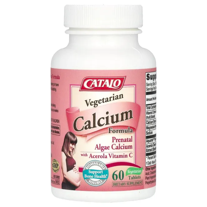 CATALO, Vegetarian Calcium Formula, пренатальный кальций из водорослей с ацеролой и витамином C, 60 вегетарианских таблеток