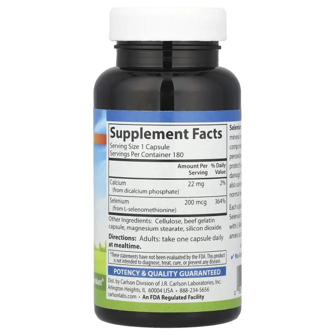 Carlson Labs, Селен, 200 мкг, 180 капсул