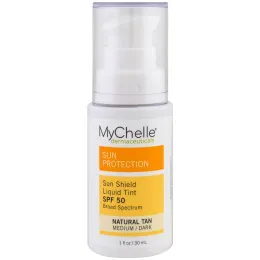 MyChelle Dermaceuticals, Солнцезащитное средство Жидкий тональный крем, SPF 50, Натуральный загар, 1 унция (30 мл)