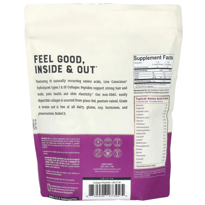 Live Conscious, Пептиды коллагена, без добавок, 454 г (16 унций)