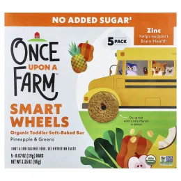 Once Upon A Farm, SmartWheels, органические запеченные батончики для малышей, ананас и зелень, 5 батончиков по 19 г (0,67 унции)