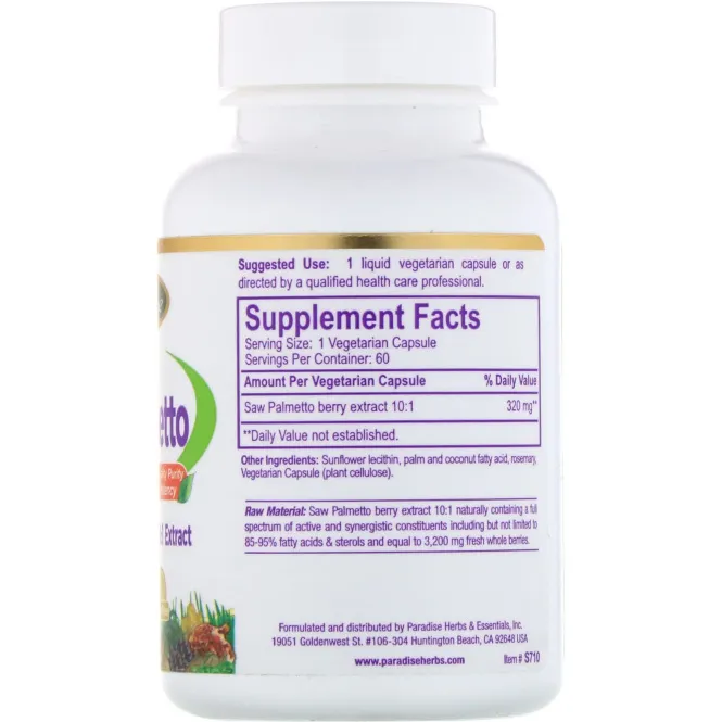 Paradise Herbs, Saw Palmetto, 60 Vegetarian Capsules