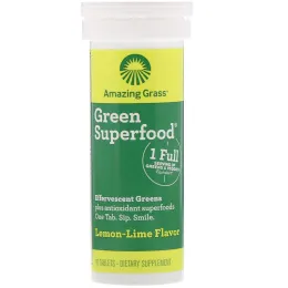 Amazing Grass, Green Superfood, шипучий напиток из зелени, вкус лимон и лайм, 10 таблеток