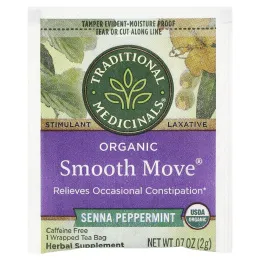 Traditional Medicinals, Organic Smooth Move®, перечная мята сенна, без кофеина, 16 упакованных чайных пакетиков, 32 г (1,13 унции)