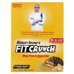 FITCRUNCH, Whey Protein Baked Bar, Caramel Peanut, 12 Bars, 3.10 oz (88 g) Each