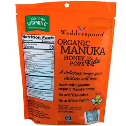 Wedderspoon, Леденцы из органического меда манука для детей, апельсин, 24 шт., 4,15 унц. (130 г)