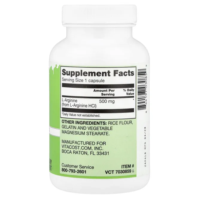 Vitacost, L-Arginine, 500 mg, 100 Capsules