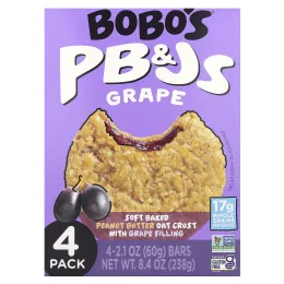 Bobo's Oat Bars, PB & Js, виноград, 4 батончика по 60 г (2,1 унции)