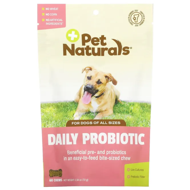 Pet Naturals of Vermont, Ежедневные пробиотики, для собак всех размеров, 60 жевательных таблеток, 2,54 унц. (72 г)