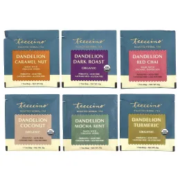 Teeccino, травяной чай из одуванчика, 6 вкусов, без кофеина, 12 чайных пакетиков, 72 г (2,54 унции)