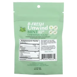 B-Fresh, Unwind, жевательная резинка, без сахара, мята, 25 шт. (50 г)