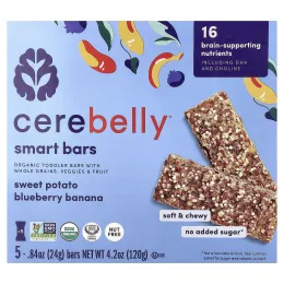 Cerebelly, Smart Bars, органические батончики для малышей, батат, черника и банан, 5 батончиков по 24 г (0,84 унции)