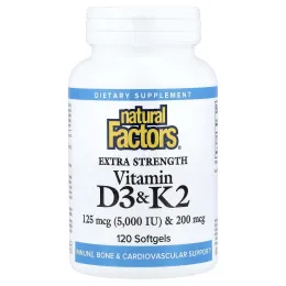 Natural Factors, витамины D3 и K2, 120 капсул